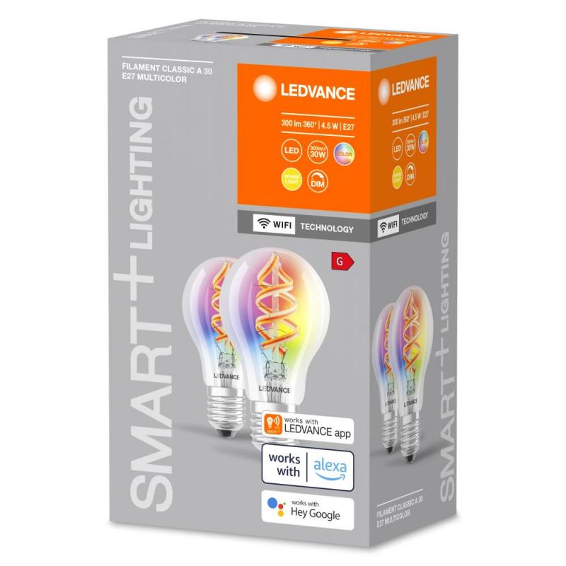 2er Pack LEDVANCE Smart+ wifi Filament Classic LED Lampen 4,5W dimmbar 2700K warmweiß - Amazon Alexa, Google Assistant